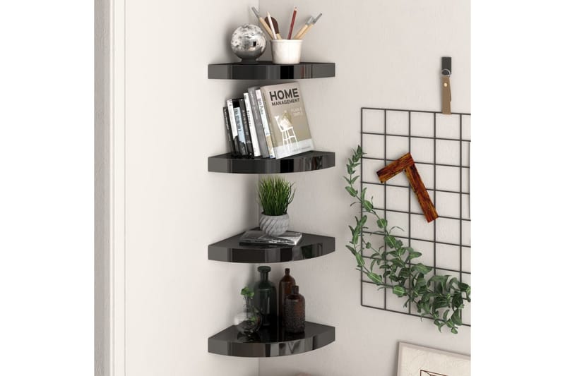 Kelluvat kulmahyllyt 4 kpl korkeakiilto musta 25x25x3,8 cm - Musta - Talo & remontointi - Keittiö & kylpyhuone - Keittiö & kodinhoitohuone - Keittiön sisustus - Keittiöhylly