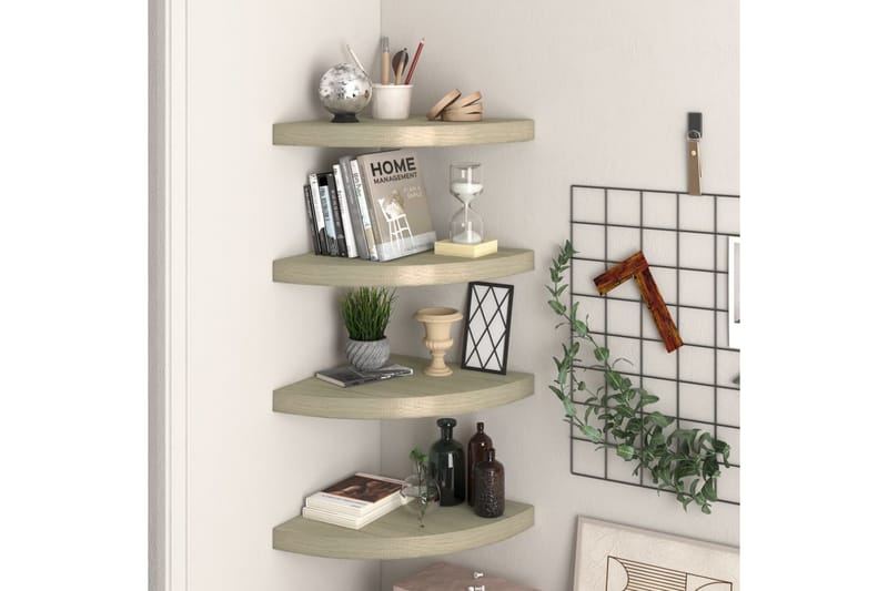 Kelluvat kulmahyllyt 4 kpl tammi 35x35x3,8 cm MDF - Ruskea - Talo & remontointi - Keittiö & kylpyhuone - Keittiö & kodinhoitohuone - Keittiön sisustus - Keittiöhylly