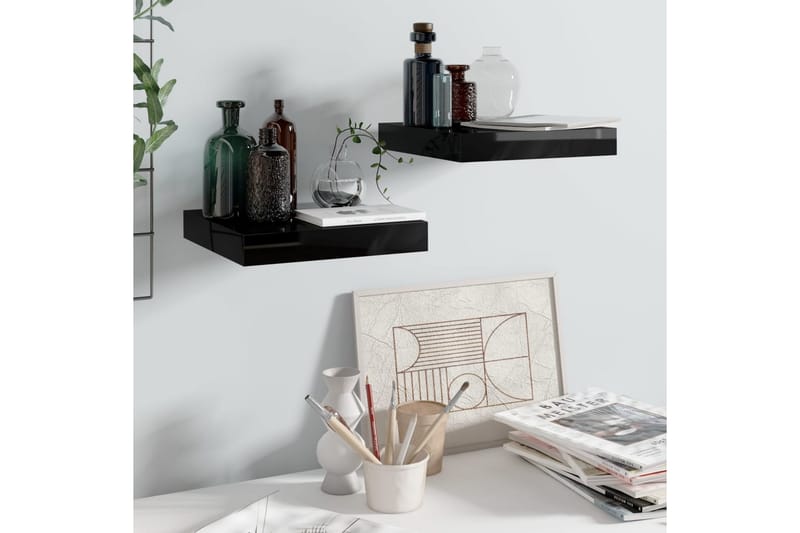 Kelluvat seinähyllyt 2kpl korkeakiilto musta 23x23,5x3,8 cm - Musta - Talo & remontointi - Keittiö & kylpyhuone - Keittiö & kodinhoitohuone - Keittiön sisustus - Keittiöhylly
