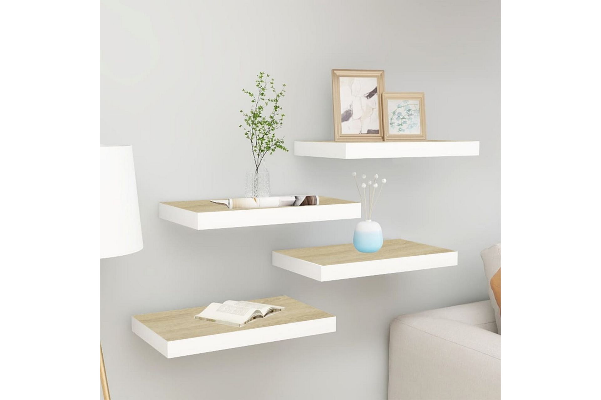 Kelluvat seinähyllyt 4 kpl 40x23x3,8 cm MDF - Valkoinen - Talo & remontointi - Keittiö & kylpyhuone - Keittiö & kodinhoitohuone - Keittiön sisustus - Keittiöhylly