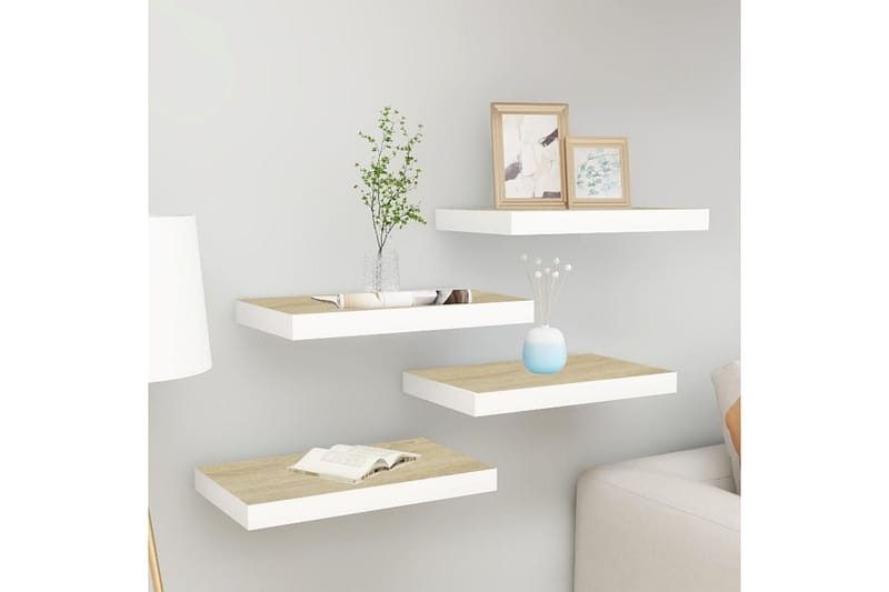 Kelluvat seinähyllyt 4 kpl 40x23x3,8 cm MDF - Valkoinen - Talo & remontointi - Keittiö & kylpyhuone - Keittiö & kodinhoitohuone - Keittiön sisustus - Keittiöhylly
