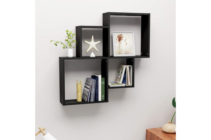 Kuutioseinähylly musta 80x15x78,5 cm lastulevy - Musta - Talo & remontointi - Keittiö & kylpyhuone - Keittiö & kodinhoitohuone - Keittiön sisustus - Keittiöhylly