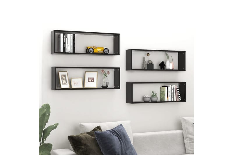 Kuutioseinähyllyt 4 kpl korkeak. musta 80x15x26,5 cm - Musta - Talo & remontointi - Keittiö & kylpyhuone - Keittiö & kodinhoitohuone - Keittiön sisustus - Keittiöhylly