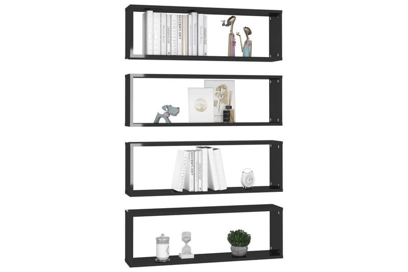 Kuutioseinähyllyt 4 kpl korkeak. musta 80x15x26,5 cm - Musta - Talo & remontointi - Keittiö & kylpyhuone - Keittiö & kodinhoitohuone - Keittiön sisustus - Keittiöhylly