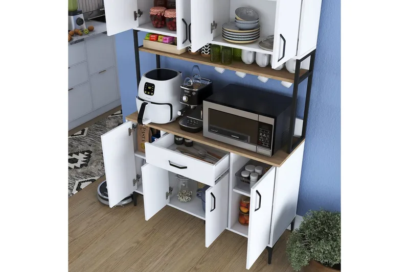 Monikäyttöinen kaappi Cerreta 127 Pähkinä / Valkoinen - Keskisävyinen puu/Valkoinen - Talo & remontointi - Keittiö & kylpyhuone - Keittiö & kodinhoitohuone - Keittiön sisustus - Keittiökaappi