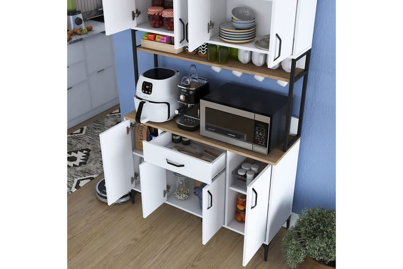 Monikäyttöinen kaappi Cerreta 127 Pähkinä / Valkoinen - Keskisävyinen puu/Valkoinen - Talo & remontointi - Keittiö & kylpyhuone - Keittiö & kodinhoitohuone - Keittiön sisustus - Keittiökaappi