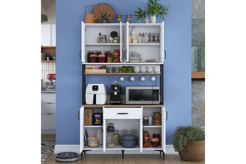 Monikäyttöinen kaappi Cerreta 127 Pähkinä / Valkoinen - Keskisävyinen puu/Valkoinen - Talo & remontointi - Keittiö & kylpyhuone - Keittiö & kodinhoitohuone - Keittiön sisustus - Keittiökaappi