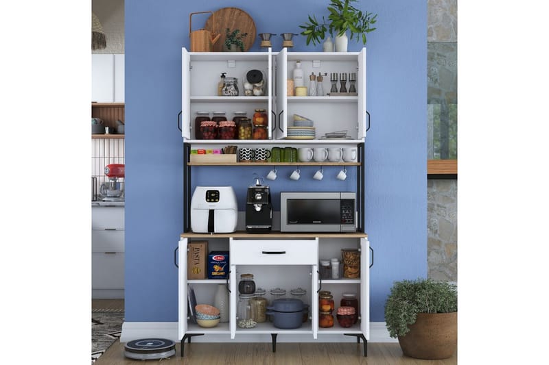 Monikäyttöinen kaappi Cerreta 127 Pähkinä / Valkoinen - Keskisävyinen puu/Valkoinen - Talo & remontointi - Keittiö & kylpyhuone - Keittiö & kodinhoitohuone - Keittiön sisustus - Keittiökaappi