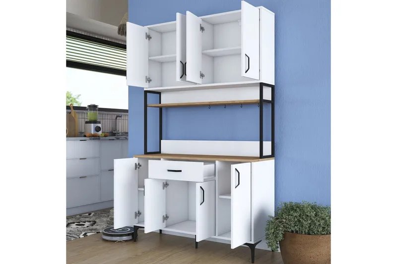 Monikäyttöinen kaappi Cerreta 127 Pähkinä / Valkoinen - Keskisävyinen puu/Valkoinen - Talo & remontointi - Keittiö & kylpyhuone - Keittiö & kodinhoitohuone - Keittiön sisustus - Keittiökaappi