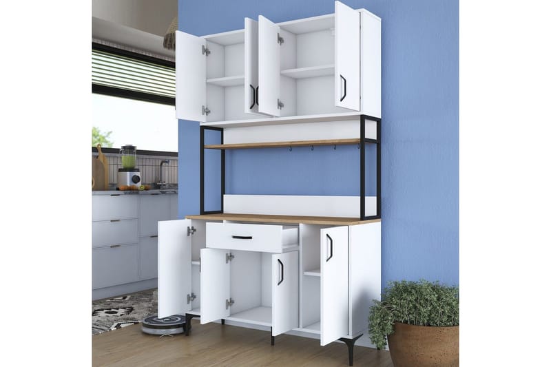 Monikäyttöinen kaappi Cerreta 127 Pähkinä / Valkoinen - Keskisävyinen puu/Valkoinen - Talo & remontointi - Keittiö & kylpyhuone - Keittiö & kodinhoitohuone - Keittiön sisustus - Keittiökaappi