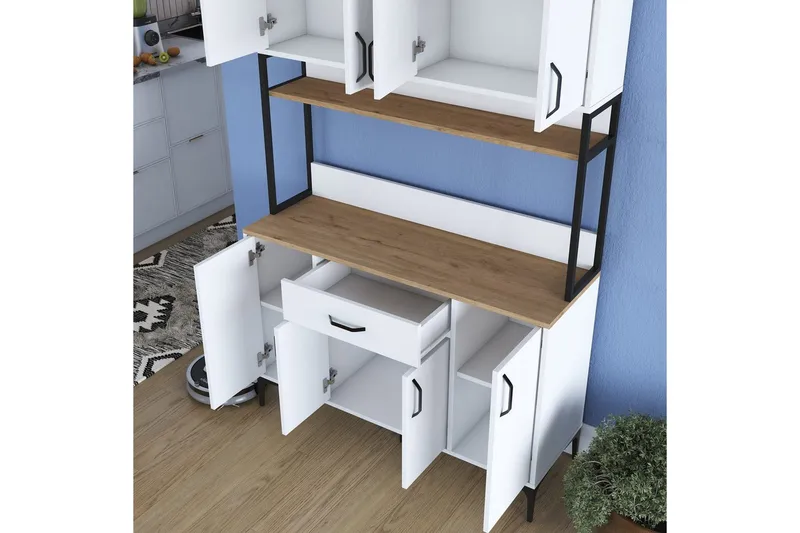 Monikäyttöinen kaappi Cerreta 127 Pähkinä / Valkoinen - Keskisävyinen puu/Valkoinen - Talo & remontointi - Keittiö & kylpyhuone - Keittiö & kodinhoitohuone - Keittiön sisustus - Keittiökaappi