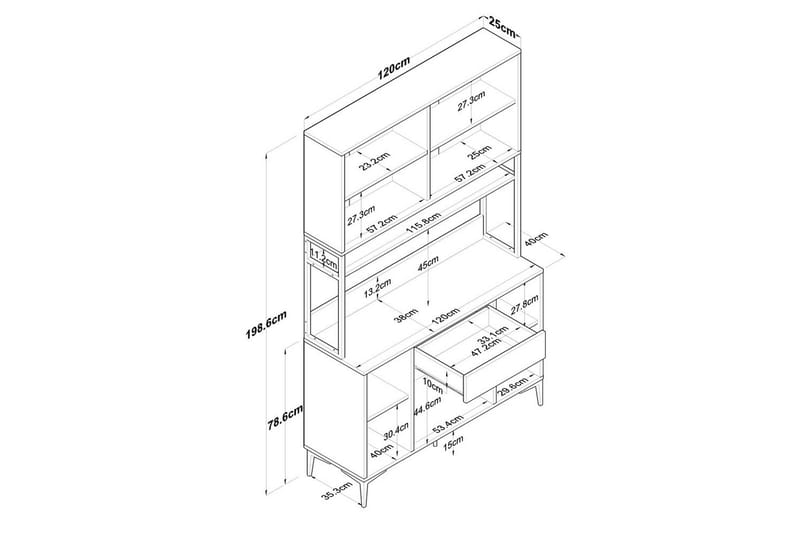Monikäyttöinen kaappi Cerreta 127 Pähkinä / Valkoinen - Keskisävyinen puu/Valkoinen - Talo & remontointi - Keittiö & kylpyhuone - Keittiö & kodinhoitohuone - Keittiön sisustus - Keittiökaappi