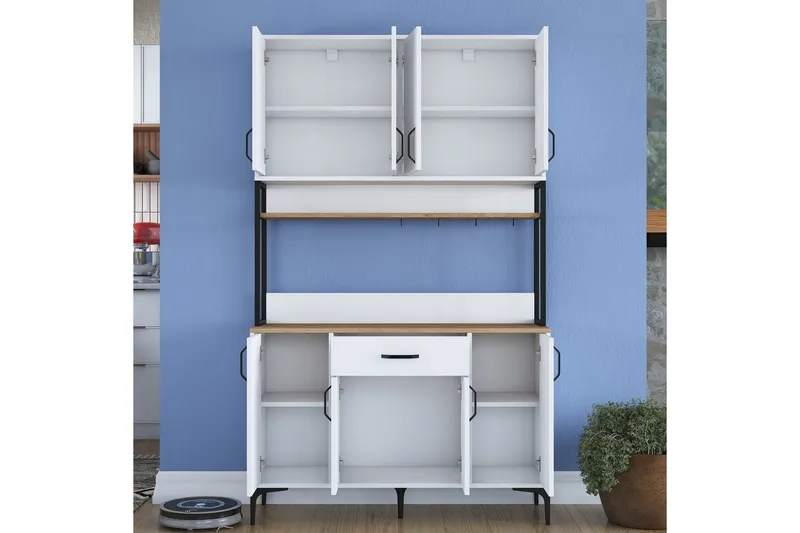 Monikäyttöinen kaappi Cerreta 127 Pähkinä / Valkoinen - Keskisävyinen puu/Valkoinen - Talo & remontointi - Keittiö & kylpyhuone - Keittiö & kodinhoitohuone - Keittiön sisustus - Keittiökaappi