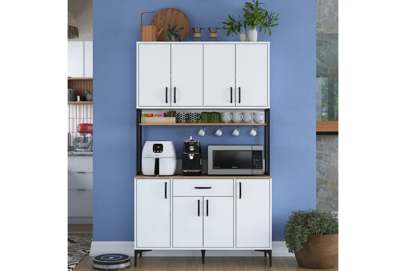 Monikäyttöinen kaappi Cerreta 127 Pähkinä / Valkoinen, Keskisävyinen puu/Valkoinen