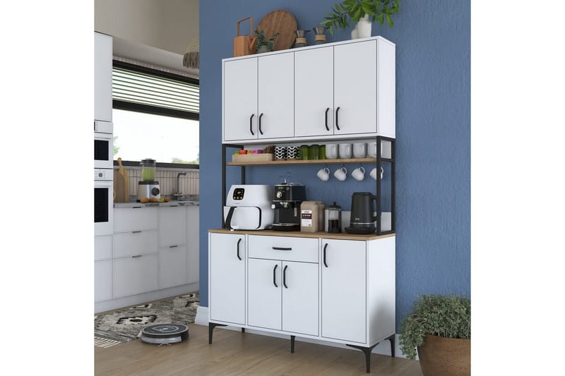 Monikäyttöinen kaappi Cerreta 127 Pähkinä / Valkoinen - Keskisävyinen puu/Valkoinen - Talo & remontointi - Keittiö & kylpyhuone - Keittiö & kodinhoitohuone - Keittiön sisustus - Keittiökaappi