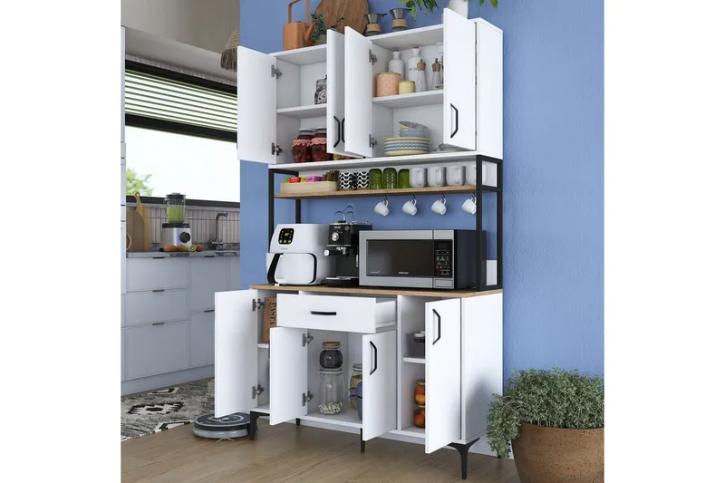 Monikäyttöinen kaappi Cerreta 127 Pähkinä / Valkoinen - Keskisävyinen puu/Valkoinen - Talo & remontointi - Keittiö & kylpyhuone - Keittiö & kodinhoitohuone - Keittiön sisustus - Keittiökaappi