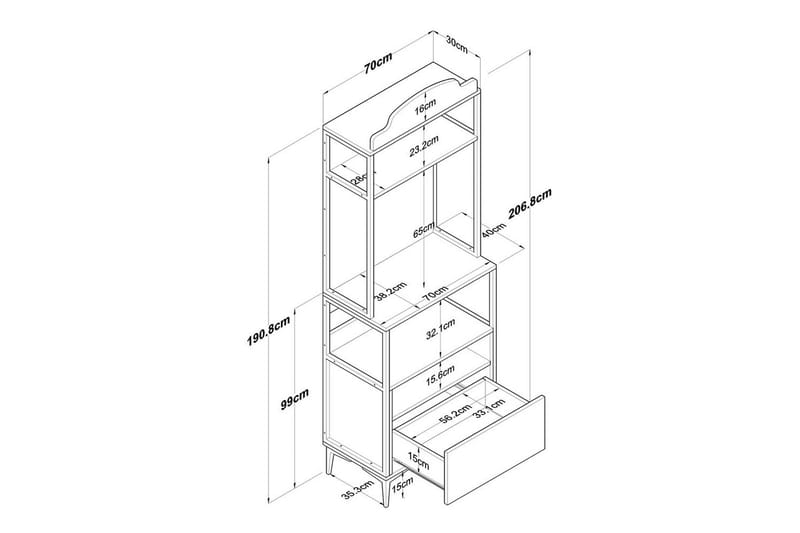 Monikäyttöinen kaappi Cerreta 154 (70 x 206,8 x 40 cm) - Ruskea - Talo & remontointi - Keittiö & kylpyhuone - Keittiö & kodinhoitohuone - Keittiön sisustus - Keittiökaappi