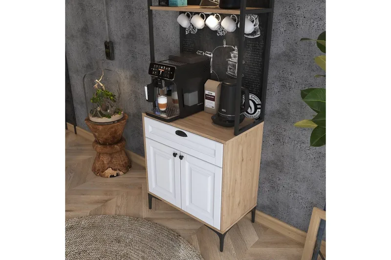 Monikäyttöinen kaappi Cerreta 157 Pähkinä / Valkoinen - Valkoinen/Tummanvärinen puu - Talo & remontointi - Keittiö & kylpyhuone - Keittiö & kodinhoitohuone - Keittiön sisustus - Keittiökaappi