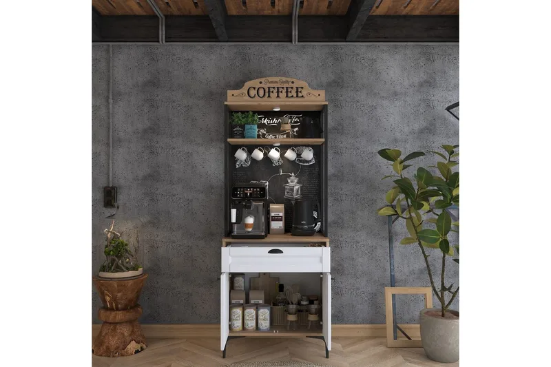 Monikäyttöinen kaappi Cerreta 157 Pähkinä / Valkoinen - Valkoinen/Tummanvärinen puu - Talo & remontointi - Keittiö & kylpyhuone - Keittiö & kodinhoitohuone - Keittiön sisustus - Keittiökaappi