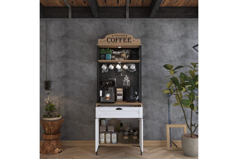 Monikäyttöinen kaappi Cerreta 157 Pähkinä / Valkoinen - Valkoinen/Tummanvärinen puu - Talo & remontointi - Keittiö & kylpyhuone - Keittiö & kodinhoitohuone - Keittiön sisustus - Keittiökaappi