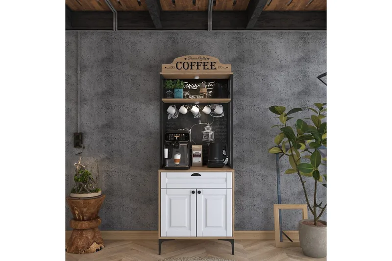 Monikäyttöinen kaappi Cerreta 157 Pähkinä / Valkoinen - Valkoinen/Tummanvärinen puu - Talo & remontointi - Keittiö & kylpyhuone - Keittiö & kodinhoitohuone - Keittiön sisustus - Keittiökaappi