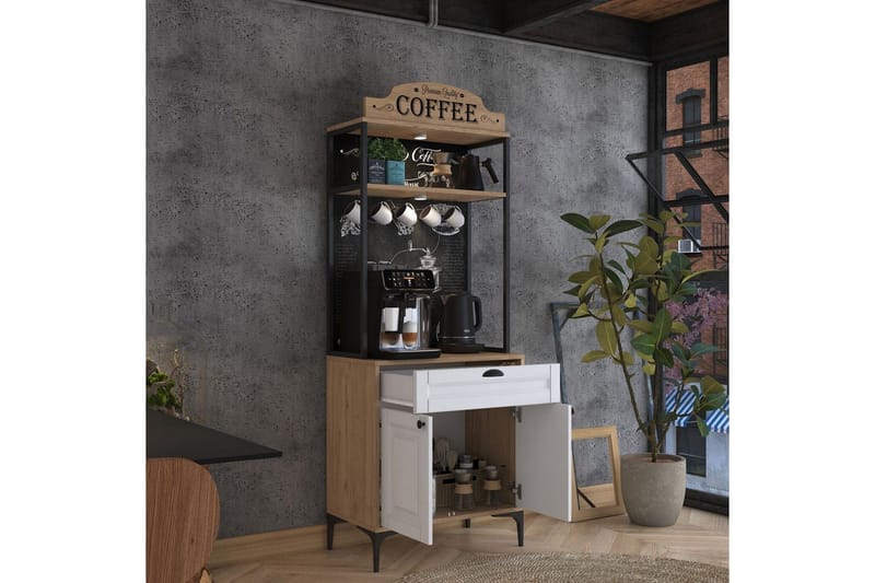 Monikäyttöinen kaappi Cerreta 157 Pähkinä / Valkoinen - Valkoinen/Tummanvärinen puu - Talo & remontointi - Keittiö & kylpyhuone - Keittiö & kodinhoitohuone - Keittiön sisustus - Keittiökaappi