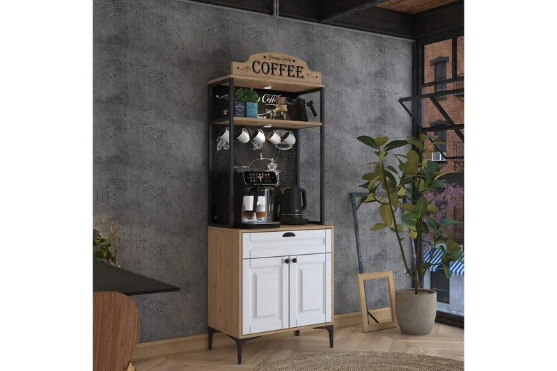 Monikäyttöinen kaappi Cerreta 157 Pähkinä / Valkoinen - Valkoinen/Tummanvärinen puu - Talo & remontointi - Keittiö & kylpyhuone - Keittiö & kodinhoitohuone - Keittiön sisustus - Keittiökaappi