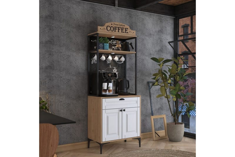 Monikäyttöinen kaappi Cerreta 157 Pähkinä / Valkoinen - Valkoinen/Tummanvärinen puu - Talo & remontointi - Keittiö & kylpyhuone - Keittiö & kodinhoitohuone - Keittiön sisustus - Keittiökaappi