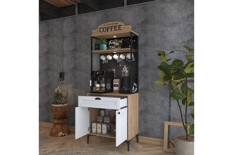 Monikäyttöinen kaappi Cerreta 157 Pähkinä / Valkoinen - Valkoinen/Tummanvärinen puu - Talo & remontointi - Keittiö & kylpyhuone - Keittiö & kodinhoitohuone - Keittiön sisustus - Keittiökaappi