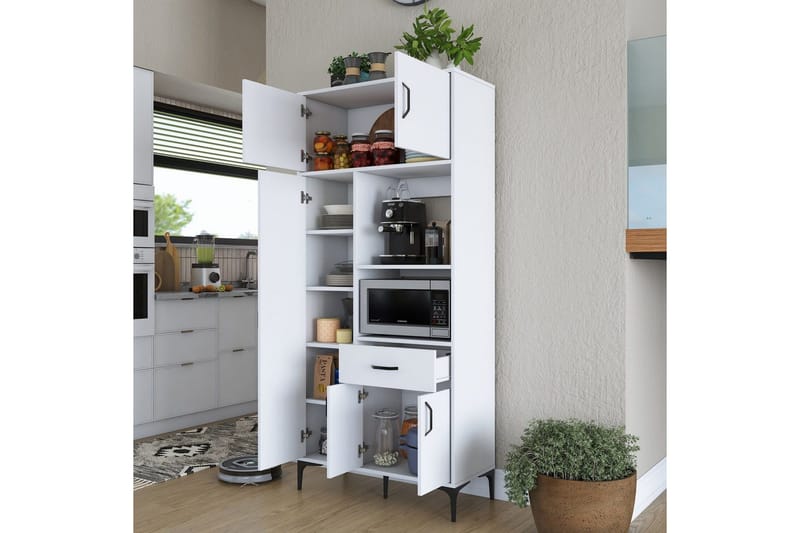Monikäyttöinen kaappi Cerreta 165 Valkoinen - Valkoinen - Talo & remontointi - Keittiö & kylpyhuone - Keittiö & kodinhoitohuone - Keittiön sisustus - Keittiökaappi
