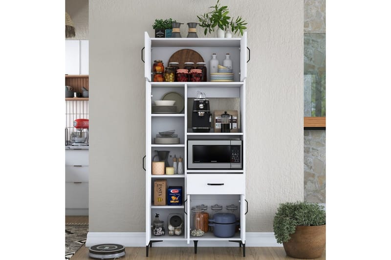 Monikäyttöinen kaappi Cerreta 165 Valkoinen - Valkoinen - Talo & remontointi - Keittiö & kylpyhuone - Keittiö & kodinhoitohuone - Keittiön sisustus - Keittiökaappi