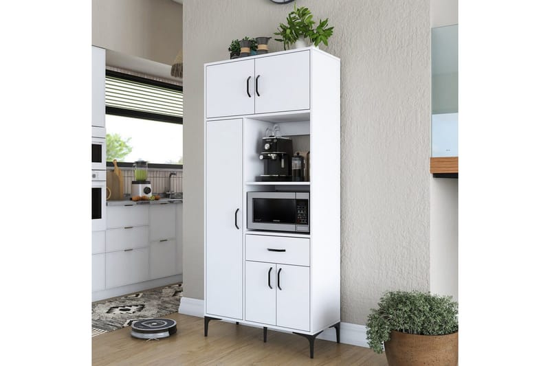 Monikäyttöinen kaappi Cerreta 165 Valkoinen - Valkoinen - Talo & remontointi - Keittiö & kylpyhuone - Keittiö & kodinhoitohuone - Keittiön sisustus - Keittiökaappi