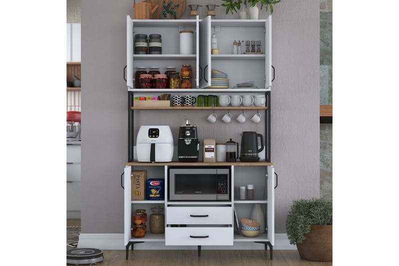 Monikäyttöinen kaappi Cerreta 169 Pähkinä / Valkoinen - Valkoinen - Talo & remontointi - Keittiö & kylpyhuone - Keittiö & kodinhoitohuone - Keittiön sisustus - Keittiökaappi