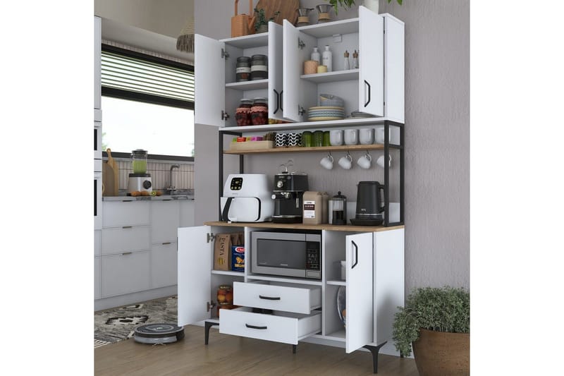 Monikäyttöinen kaappi Cerreta 169 Pähkinä / Valkoinen - Valkoinen - Talo & remontointi - Keittiö & kylpyhuone - Keittiö & kodinhoitohuone - Keittiön sisustus - Keittiökaappi