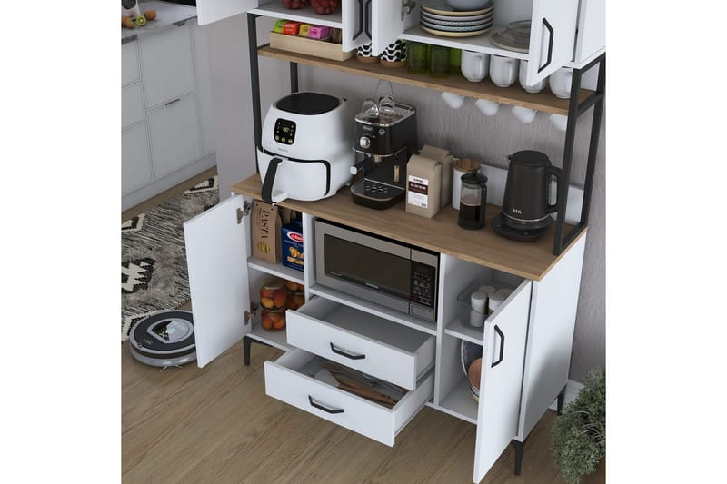 Monikäyttöinen kaappi Cerreta 169 Pähkinä / Valkoinen - Valkoinen - Talo & remontointi - Keittiö & kylpyhuone - Keittiö & kodinhoitohuone - Keittiön sisustus - Keittiökaappi