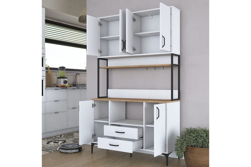 Monikäyttöinen kaappi Cerreta 169 Pähkinä / Valkoinen - Valkoinen - Talo & remontointi - Keittiö & kylpyhuone - Keittiö & kodinhoitohuone - Keittiön sisustus - Keittiökaappi