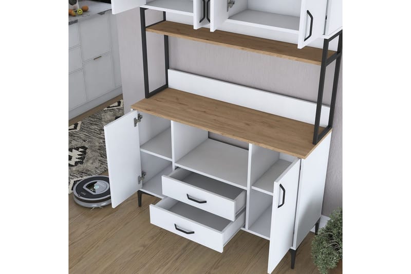 Monikäyttöinen kaappi Cerreta 169 Pähkinä / Valkoinen - Valkoinen - Talo & remontointi - Keittiö & kylpyhuone - Keittiö & kodinhoitohuone - Keittiön sisustus - Keittiökaappi