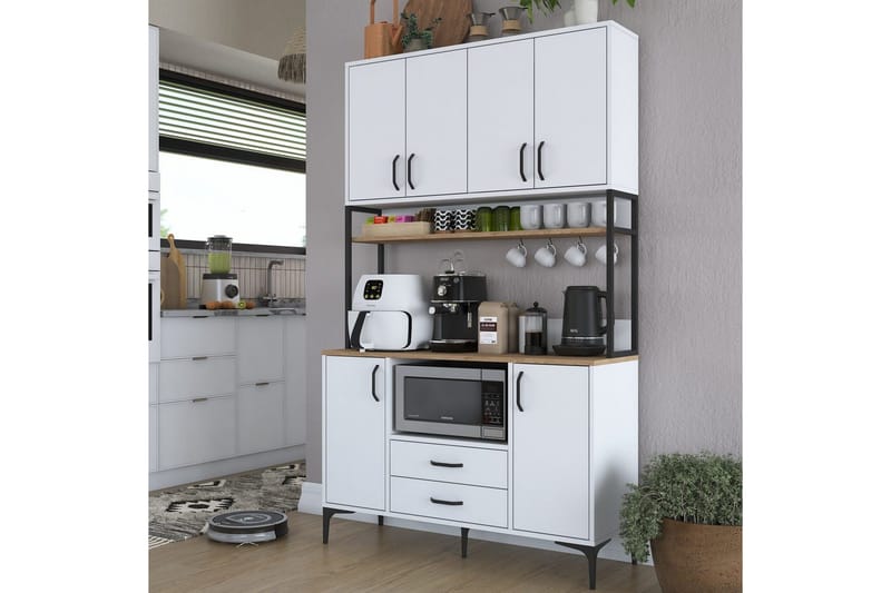 Monikäyttöinen kaappi Cerreta 169 Pähkinä / Valkoinen - Valkoinen - Talo & remontointi - Keittiö & kylpyhuone - Keittiö & kodinhoitohuone - Keittiön sisustus - Keittiökaappi