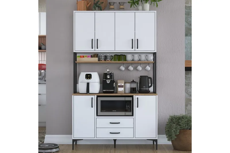 Monikäyttöinen kaappi Cerreta 169 Pähkinä / Valkoinen - Valkoinen - Talo & remontointi - Keittiö & kylpyhuone - Keittiö & kodinhoitohuone - Keittiön sisustus - Keittiökaappi