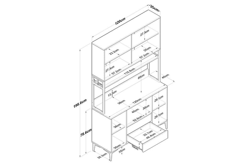 Monikäyttöinen kaappi Cerreta 169 Pähkinä / Valkoinen - Valkoinen - Talo & remontointi - Keittiö & kylpyhuone - Keittiö & kodinhoitohuone - Keittiön sisustus - Keittiökaappi
