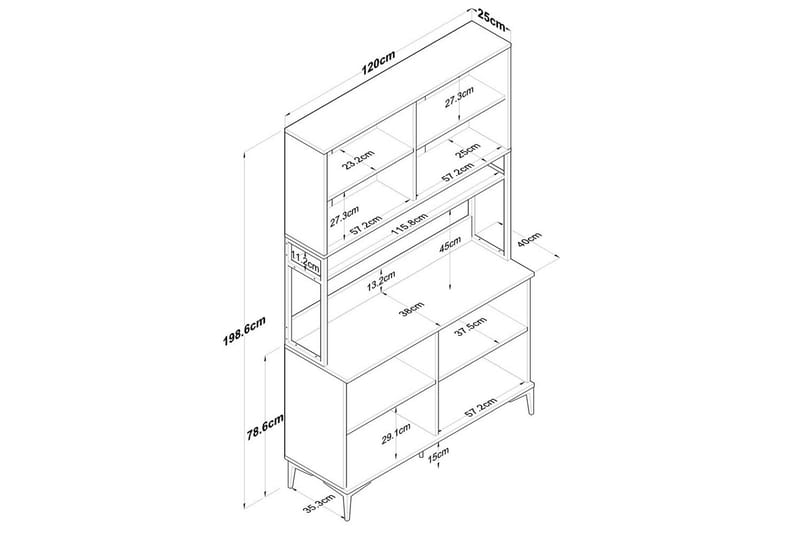 Monikäyttöinen kaappi Cerreta 173 Valkoinen - Valkoinen - Talo & remontointi - Keittiö & kylpyhuone - Keittiö & kodinhoitohuone - Keittiön sisustus - Keittiökaappi