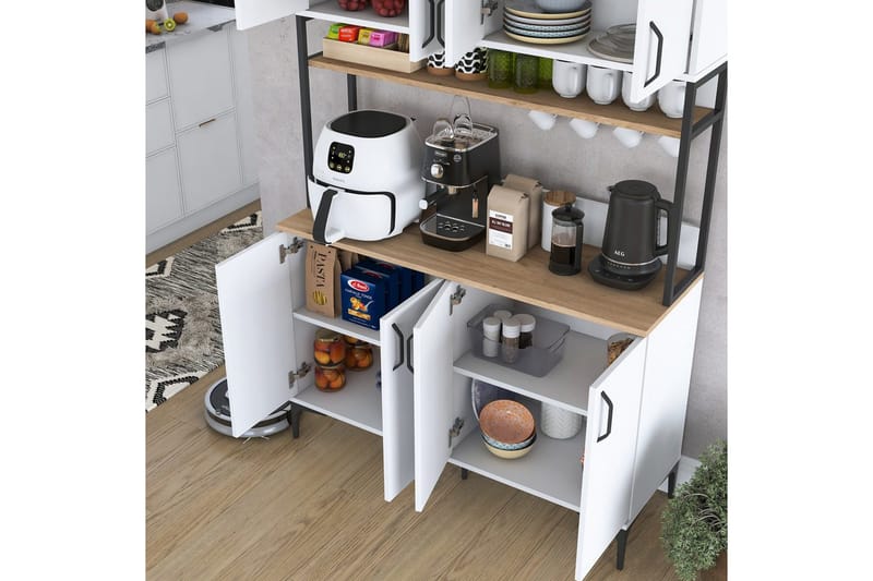 Monikäyttöinen kaappi Cerreta 173 Pähkinäpuu / Valkoinen - Pähkinäpuu / Valkoinen - Talo & remontointi - Keittiö & kylpyhuone - Keittiö & kodinhoitohuone - Keittiön sisustus - Keittiökaappi