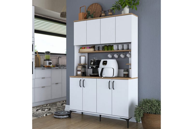 Monikäyttöinen kaappi Cerreta 176 Pähkinä / Valkoinen - Keskisävyinen puu/Valkoinen - Talo & remontointi - Keittiö & kylpyhuone - Keittiö & kodinhoitohuone - Keittiön sisustus - Keittiökaappi
