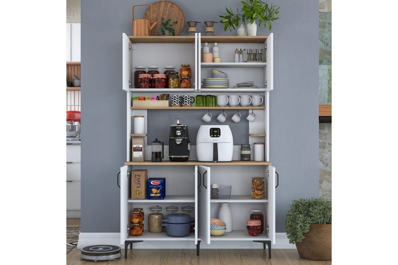 Monikäyttöinen kaappi Cerreta 176 Pähkinä / Valkoinen - Keskisävyinen puu/Valkoinen - Talo & remontointi - Keittiö & kylpyhuone - Keittiö & kodinhoitohuone - Keittiön sisustus - Keittiökaappi