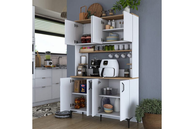 Monikäyttöinen kaappi Cerreta 176 Pähkinä / Valkoinen - Keskisävyinen puu/Valkoinen - Talo & remontointi - Keittiö & kylpyhuone - Keittiö & kodinhoitohuone - Keittiön sisustus - Keittiökaappi