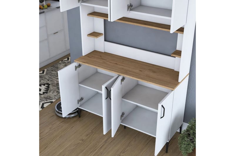 Monikäyttöinen kaappi Cerreta 176 Pähkinä / Valkoinen - Keskisävyinen puu/Valkoinen - Talo & remontointi - Keittiö & kylpyhuone - Keittiö & kodinhoitohuone - Keittiön sisustus - Keittiökaappi