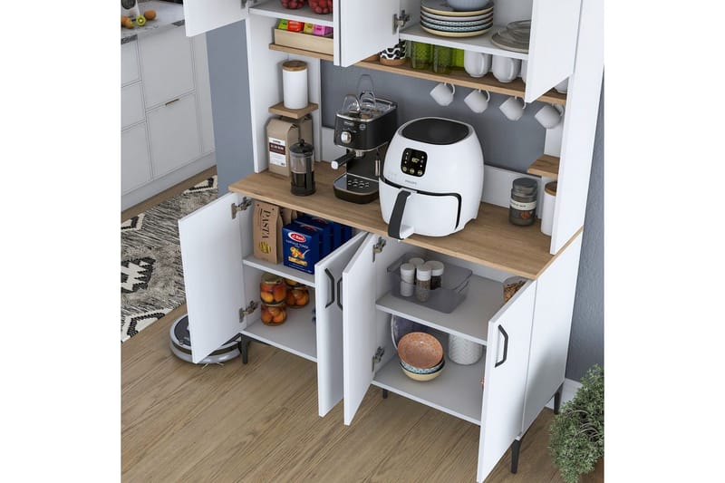 Monikäyttöinen kaappi Cerreta 176 Pähkinä / Valkoinen - Keskisävyinen puu/Valkoinen - Talo & remontointi - Keittiö & kylpyhuone - Keittiö & kodinhoitohuone - Keittiön sisustus - Keittiökaappi