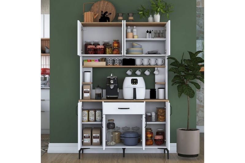 Monikäyttöinen kaappi Cerreta 177 Valkoinen - Valkoinen - Talo & remontointi - Keittiö & kylpyhuone - Keittiö & kodinhoitohuone - Keittiön sisustus - Keittiökaappi