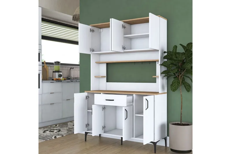 Monikäyttöinen kaappi Cerreta 177 Valkoinen - Valkoinen - Talo & remontointi - Keittiö & kylpyhuone - Keittiö & kodinhoitohuone - Keittiön sisustus - Keittiökaappi