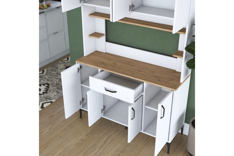 Monikäyttöinen kaappi Cerreta 177 Valkoinen - Valkoinen - Talo & remontointi - Keittiö & kylpyhuone - Keittiö & kodinhoitohuone - Keittiön sisustus - Keittiökaappi